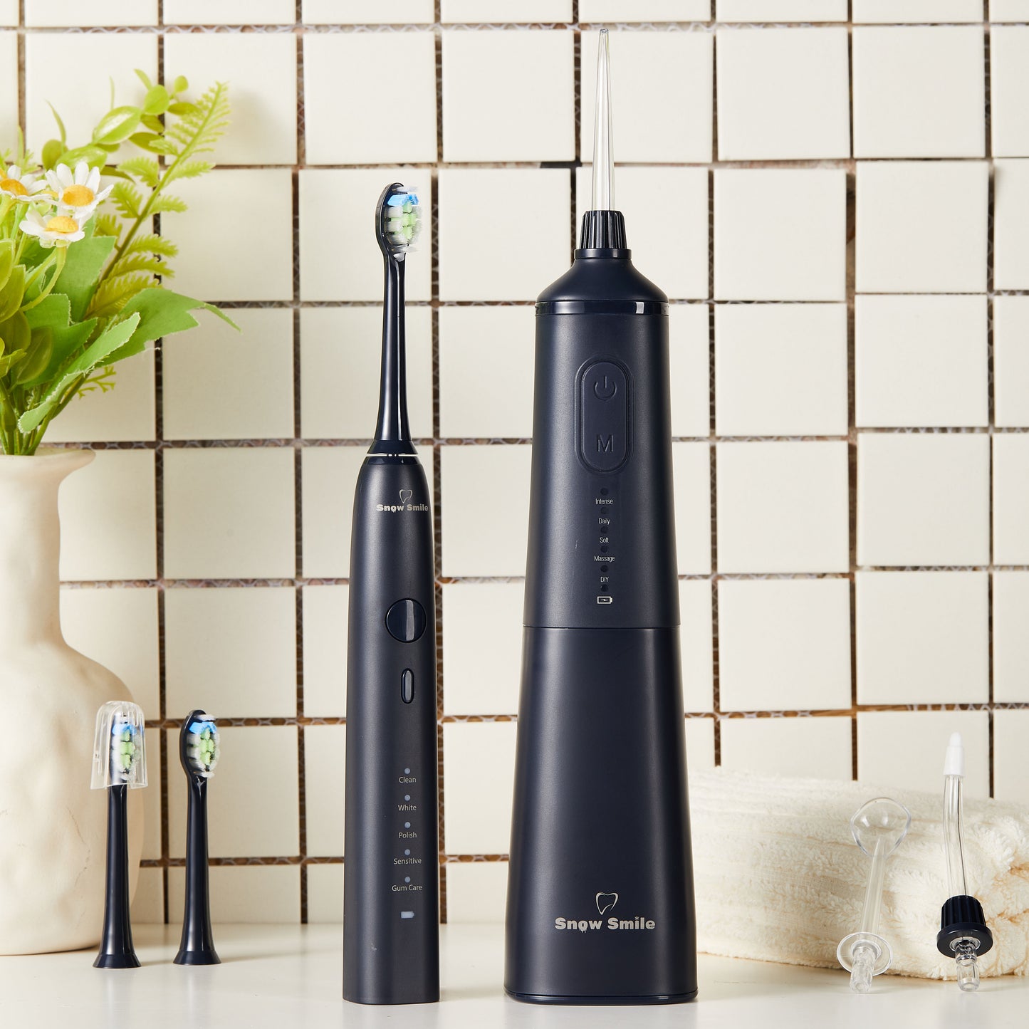 Snow Smile® Sonic elektrisk tannbørste og vannflosser – kombinert sett